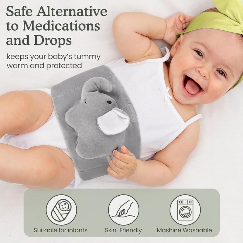 CUCOL Baby Colic and Gas Relief, Heated Tummy Wrap for Newborns Belly Relief by Soothing Warmth, Baby Heating Pad Swaddling Belt Relief & Soothe Gas, Colic and Upset Stomach for Newborn to Toddler(Elephant) - Image 3